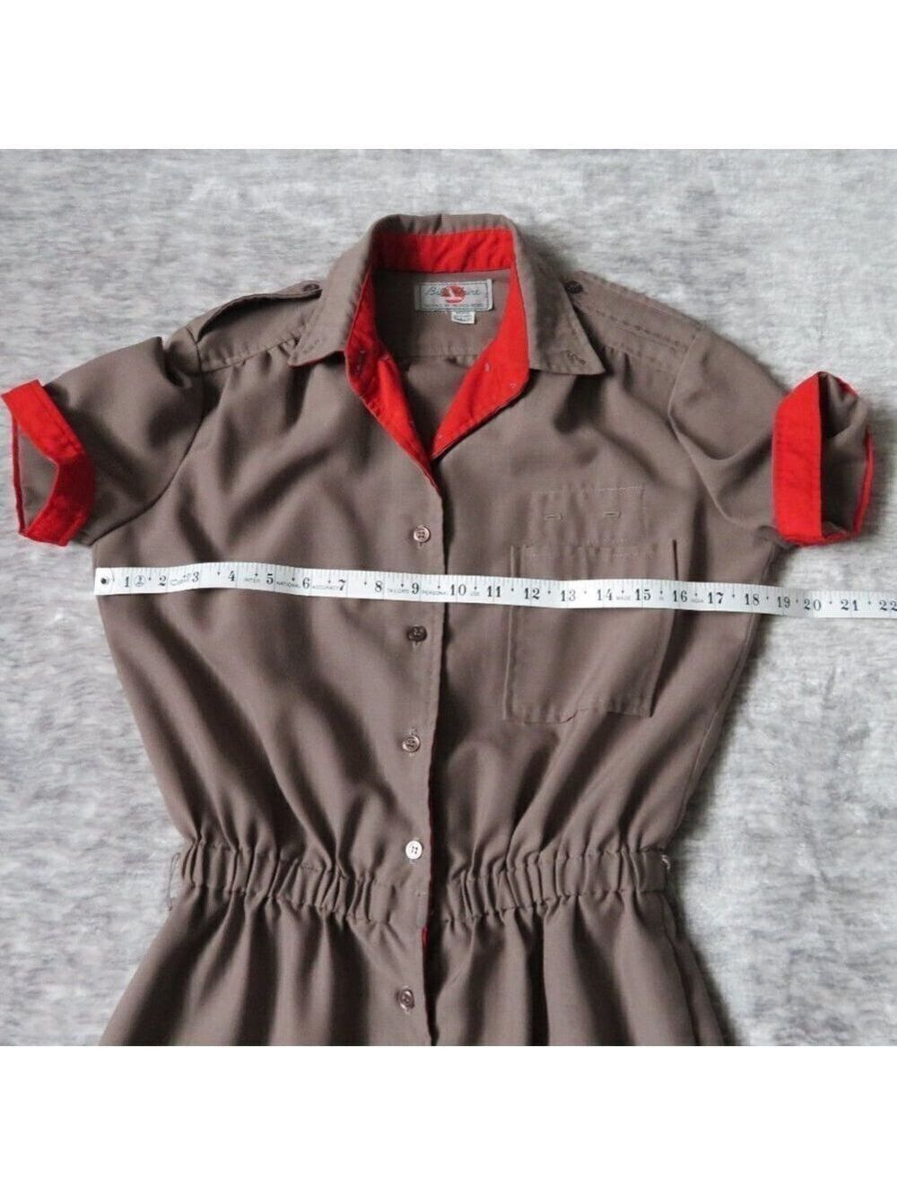 Vintage Button Down Shirt Dress Girl Scout Brownie Uniform Style Stretch Waist - Picture 16 of 16